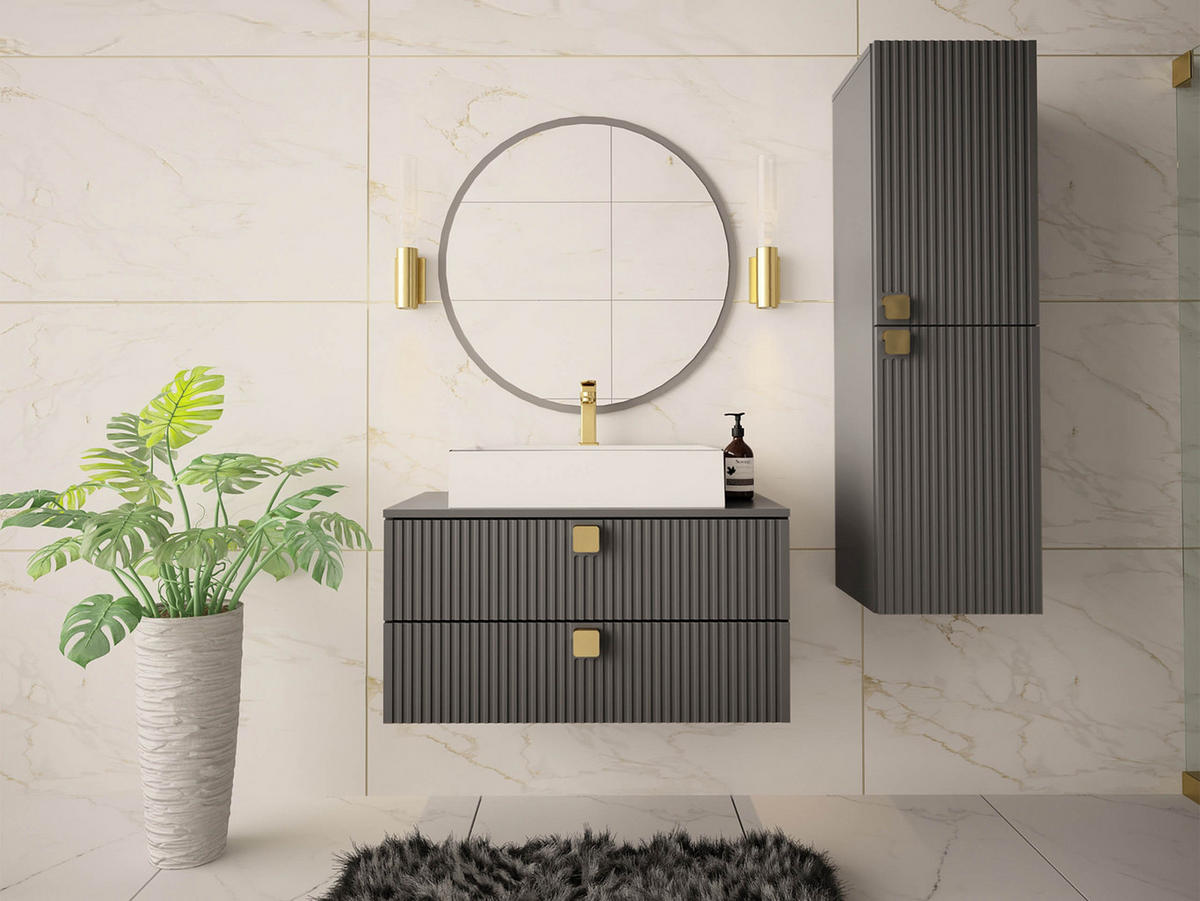 BADMÖBEL-SET Gariano III - Goldfarben/Grau, Holzwerkstoff/Kunststoff (80/42/46cm) - MIRJAN24