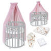 BABYBETT GREY OVAL 7in1 mit Matratze und Himmelset - Rosa/Grau, Holz/Textil