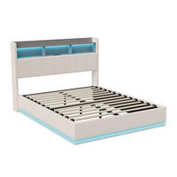POLSTERBETT 140x200 cm, Weiß, LED-Beleuchtung und USB, Samt - Weiß, Textil/Metall (140/200cm)