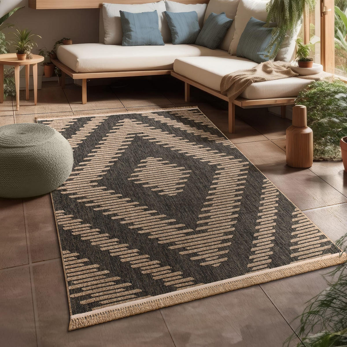 OUTDOOR Teppich Natur Balkon, Terrasse schmutzabweisend Anthrazit Rechteckig 200x280 - Anthrazit, Textil (200/280cm) - KADIMA DESIGN