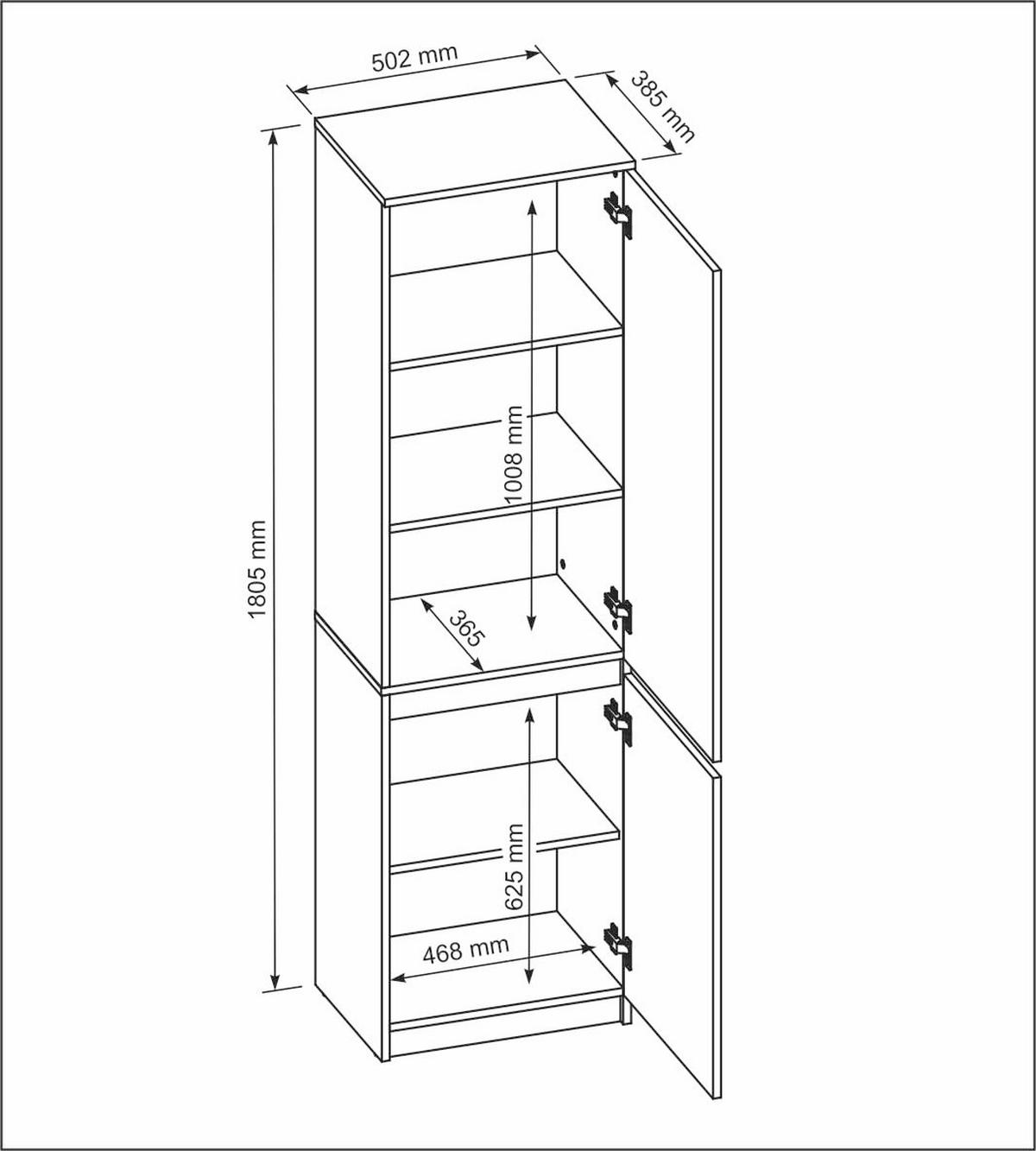HOCHSCHRANK mit 2 Türen 50cm Weiß 50x39x180 cm - Weiß, Holzwerkstoff (39/180/50cm) - Mobelsta