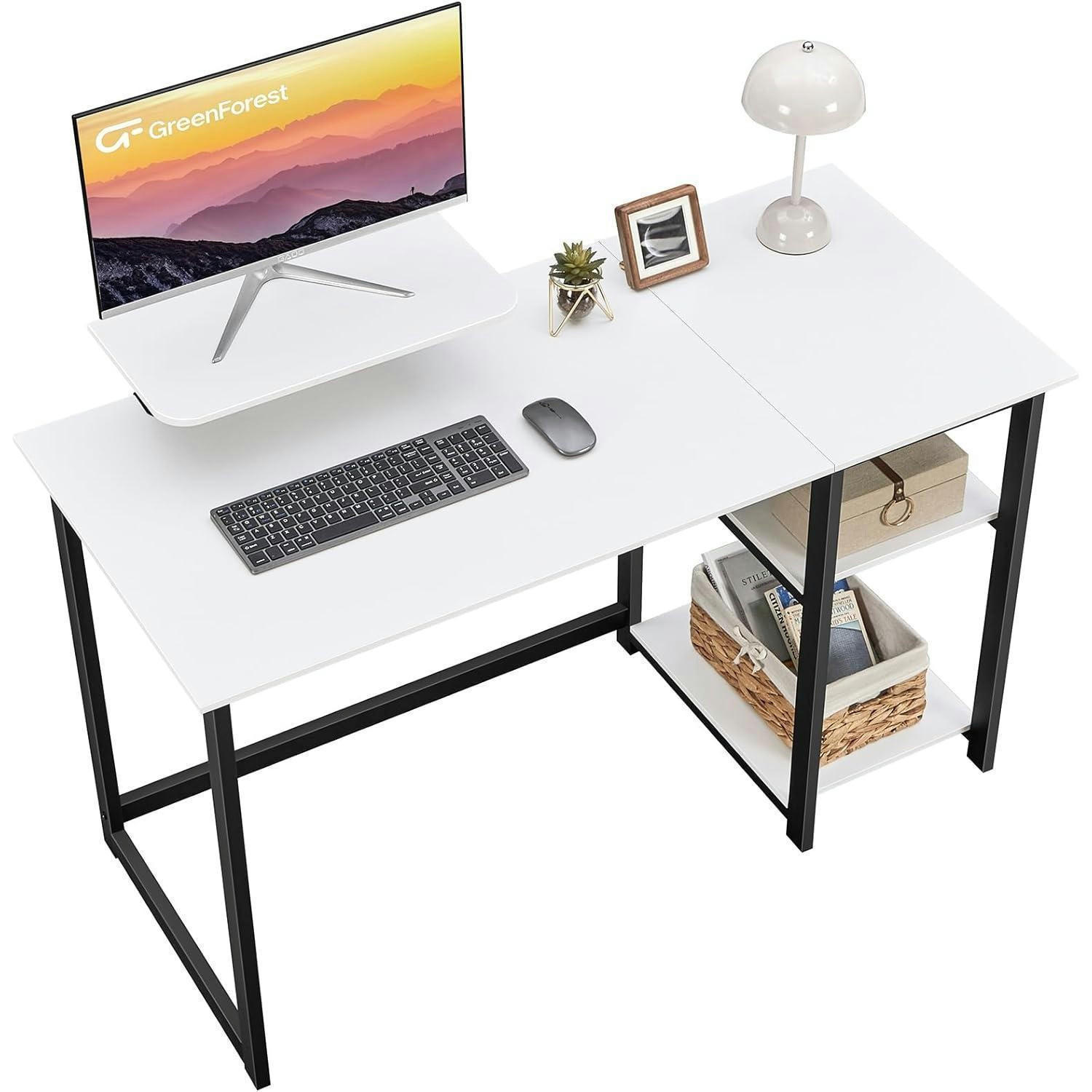 SCHREIBTISCH mit Stauraum und Monitorständer 120 x 50 cm Weiß - Weiß, Holzwerkstoff (120/55/75cm)
