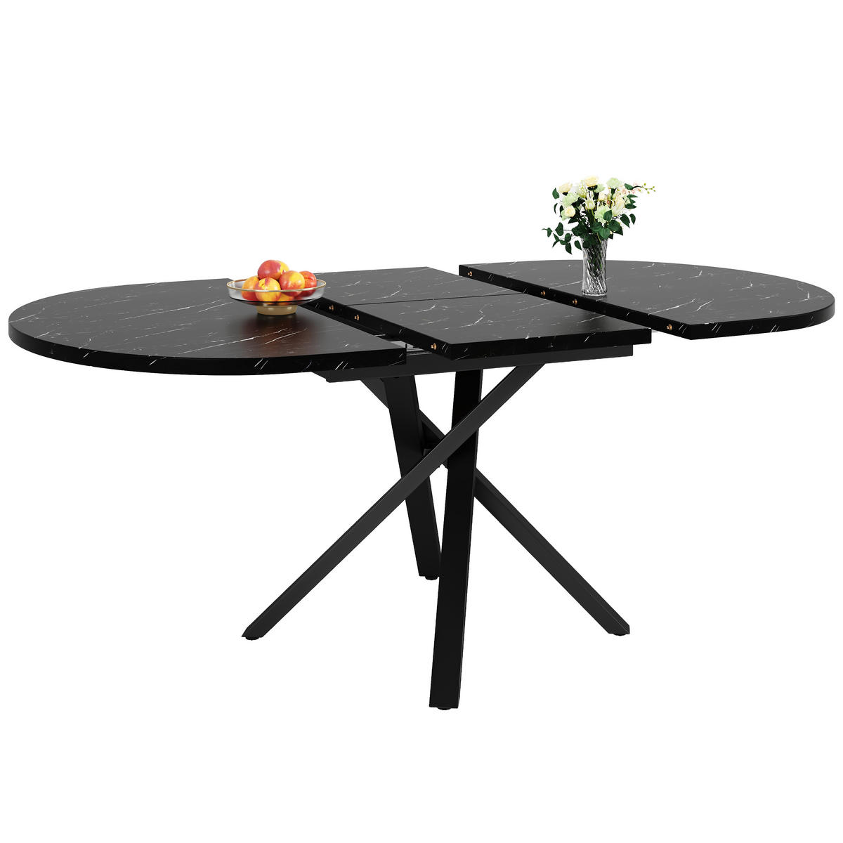 ESSTISCH 100-140x76 cm in Schwarz aus MDF mit Marmoroptik auf X-Gestell ausziehbar - Schwarz, Holzwerkstoff (100/140/75.5cm) - Modfu