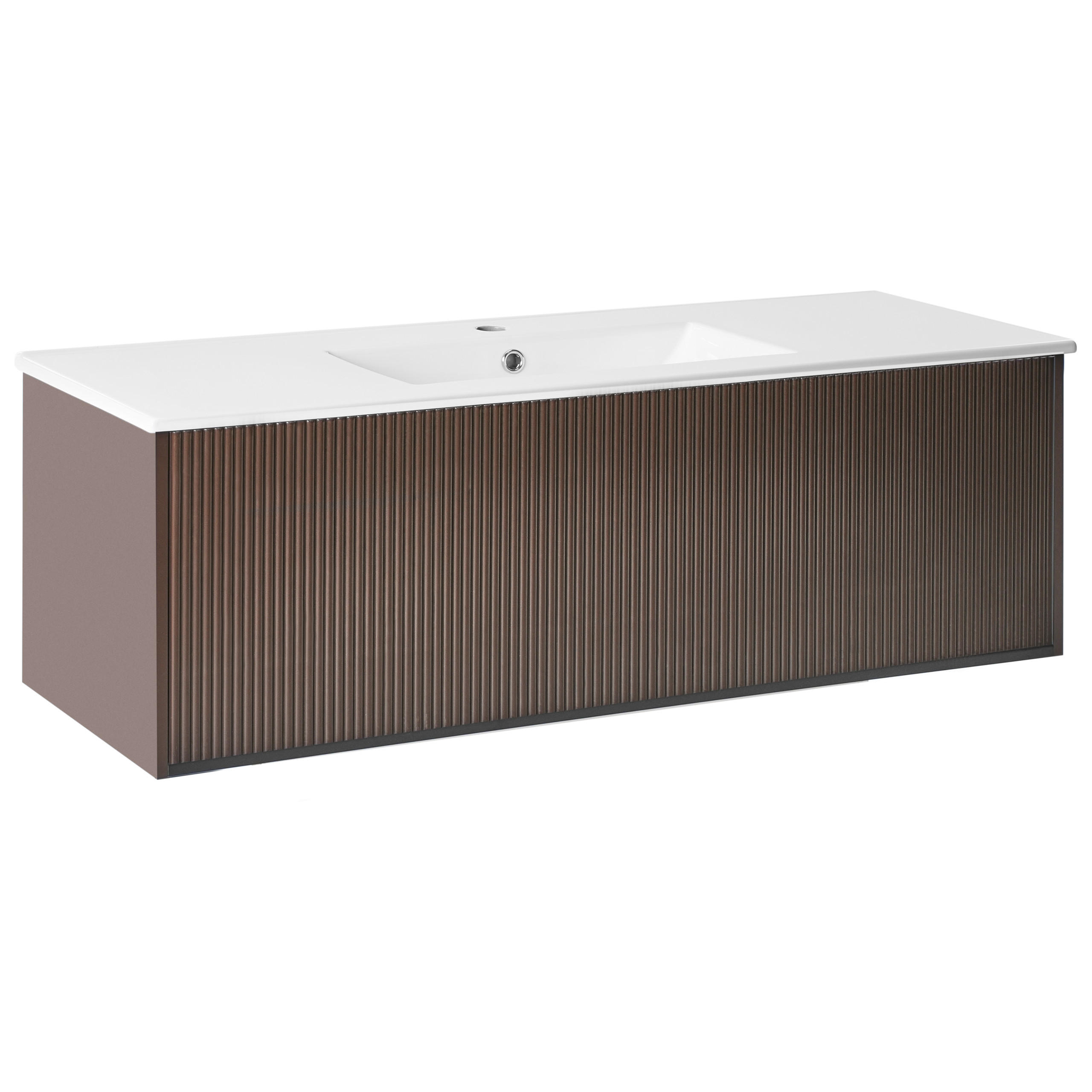 WASCHBECKENUNTERSCHRANK wandmontiertk mit Waschbecken Braun Madidi - Braun, Holzwerkstoff (120/38/45cm) - Beliani