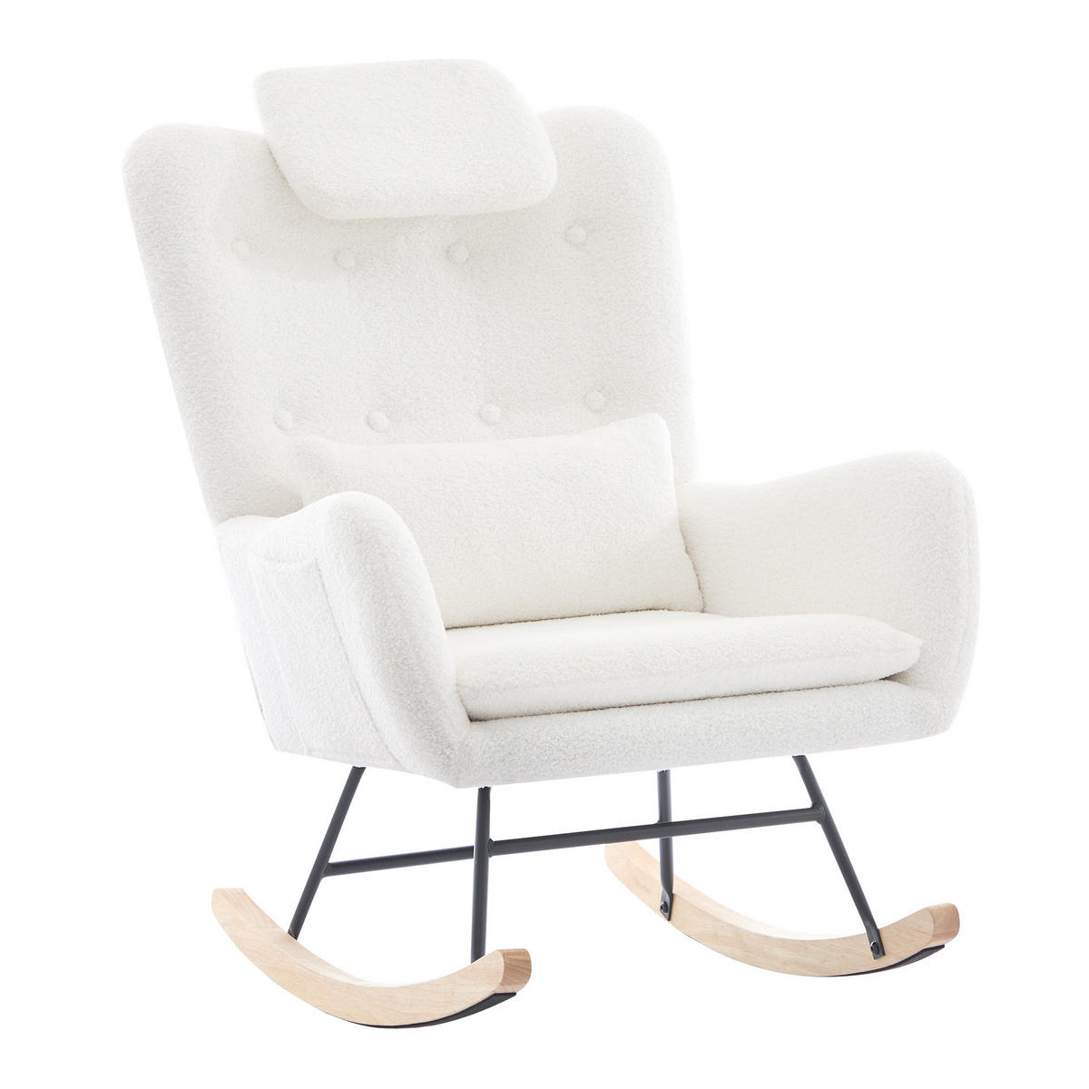 SCHAUKELSTUHL 73x92x102 mit Hocker, Teddy-Stoff, weiß - Weiß, Textil (92/102/73cm) - Luhomfu