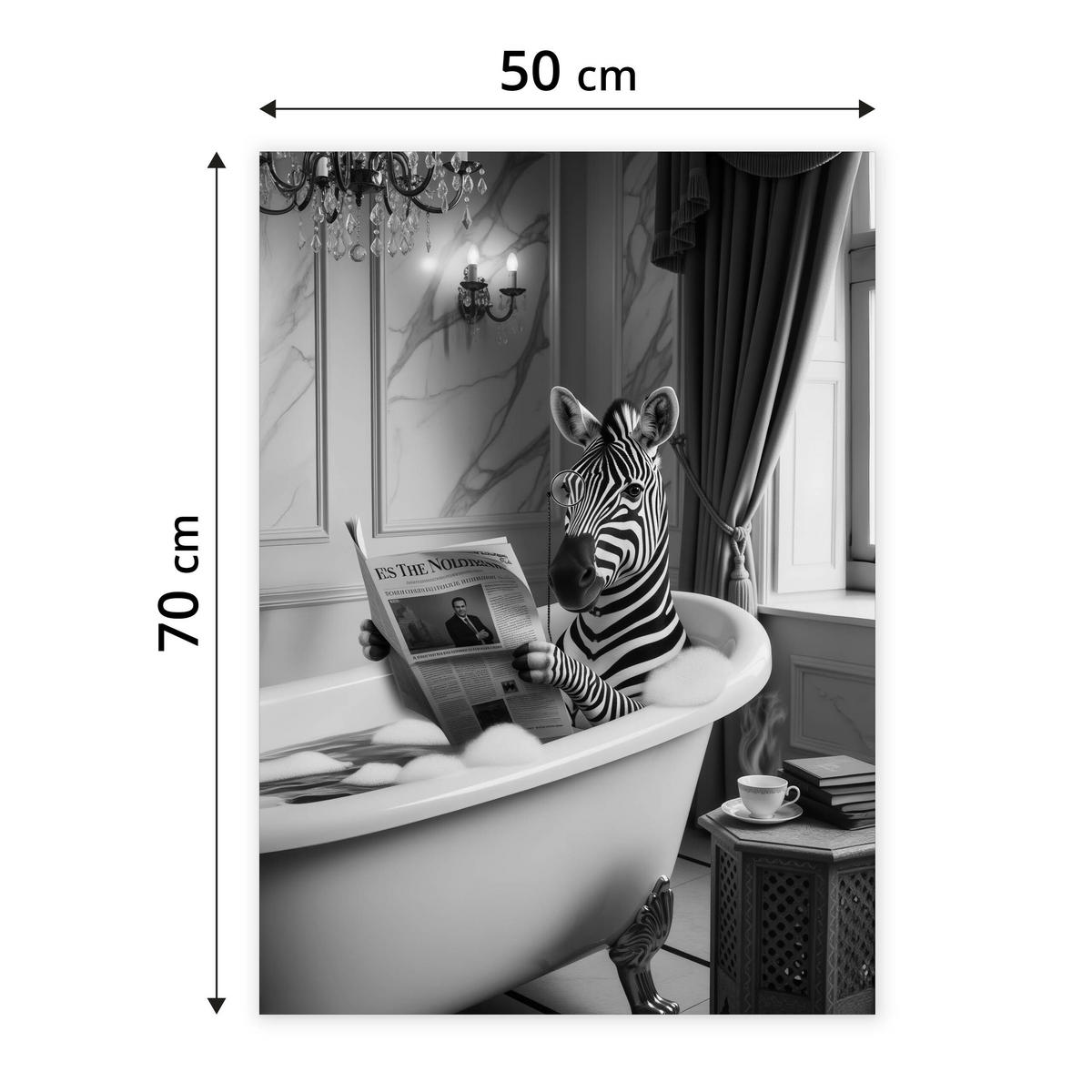 POSTER für Badezimmer WC ZEBRA in Badewanne Zeitung Abstraktion 50x70cm - Schwarz/Weiß, Papier (50/70/1cm) - Muralo