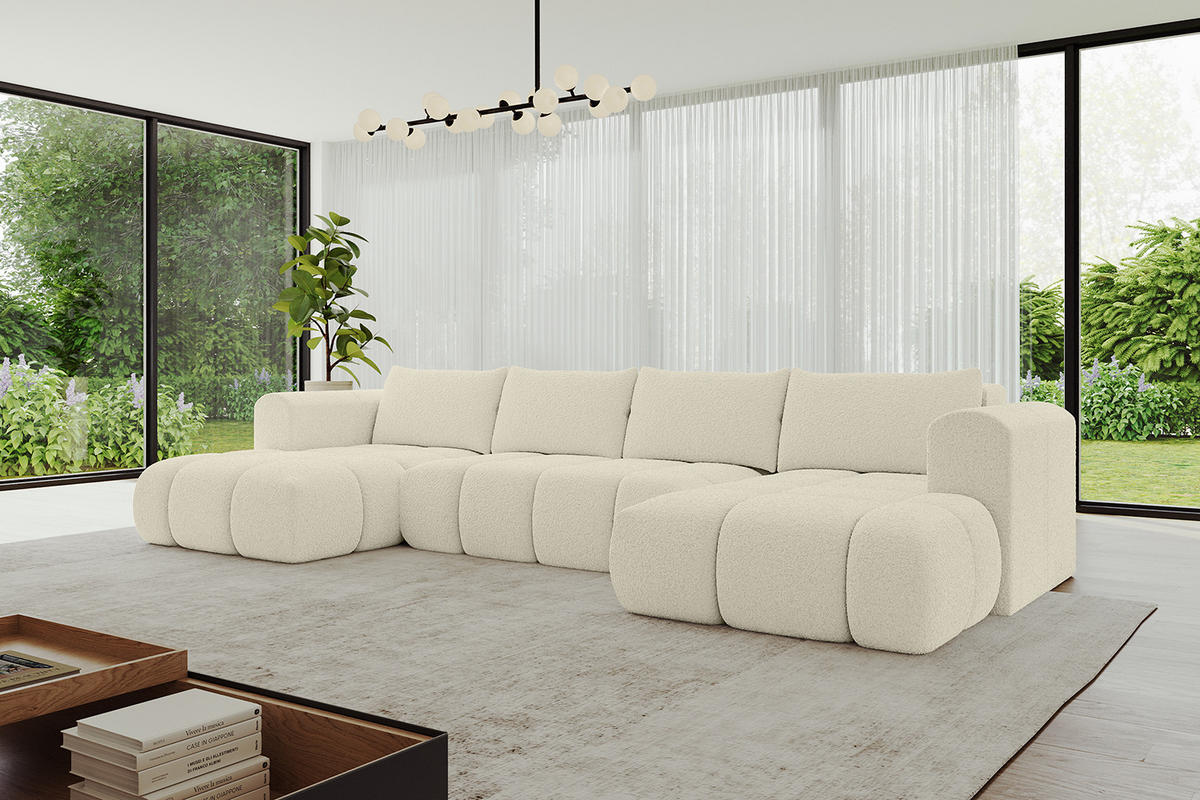 WOHNLANDSCHAFT Ottomane Links CLOUD-U 414x180x40 Beige Bouclé - Beige, Holzwerkstoff/Kunststoff (414/90/180cm) - ALTDECOR