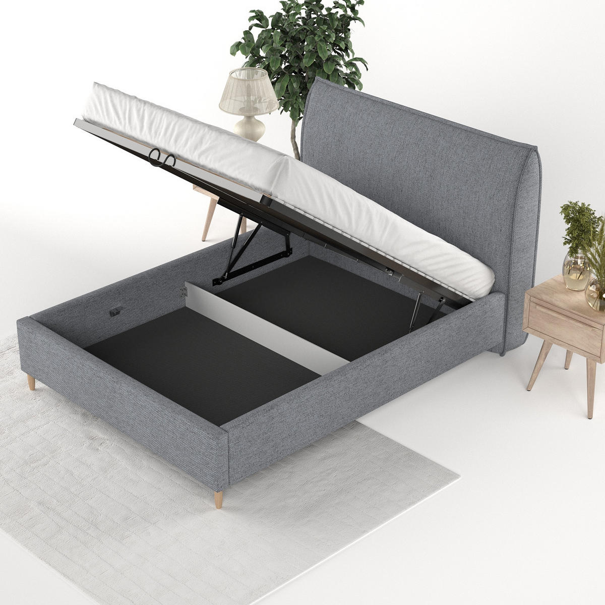 POLSTERBETT Mira 140/200 cm Grau im Neve Stoff - Naturfarben/Grau, Holz/Holzwerkstoff (140/200cm) - AltaBeds