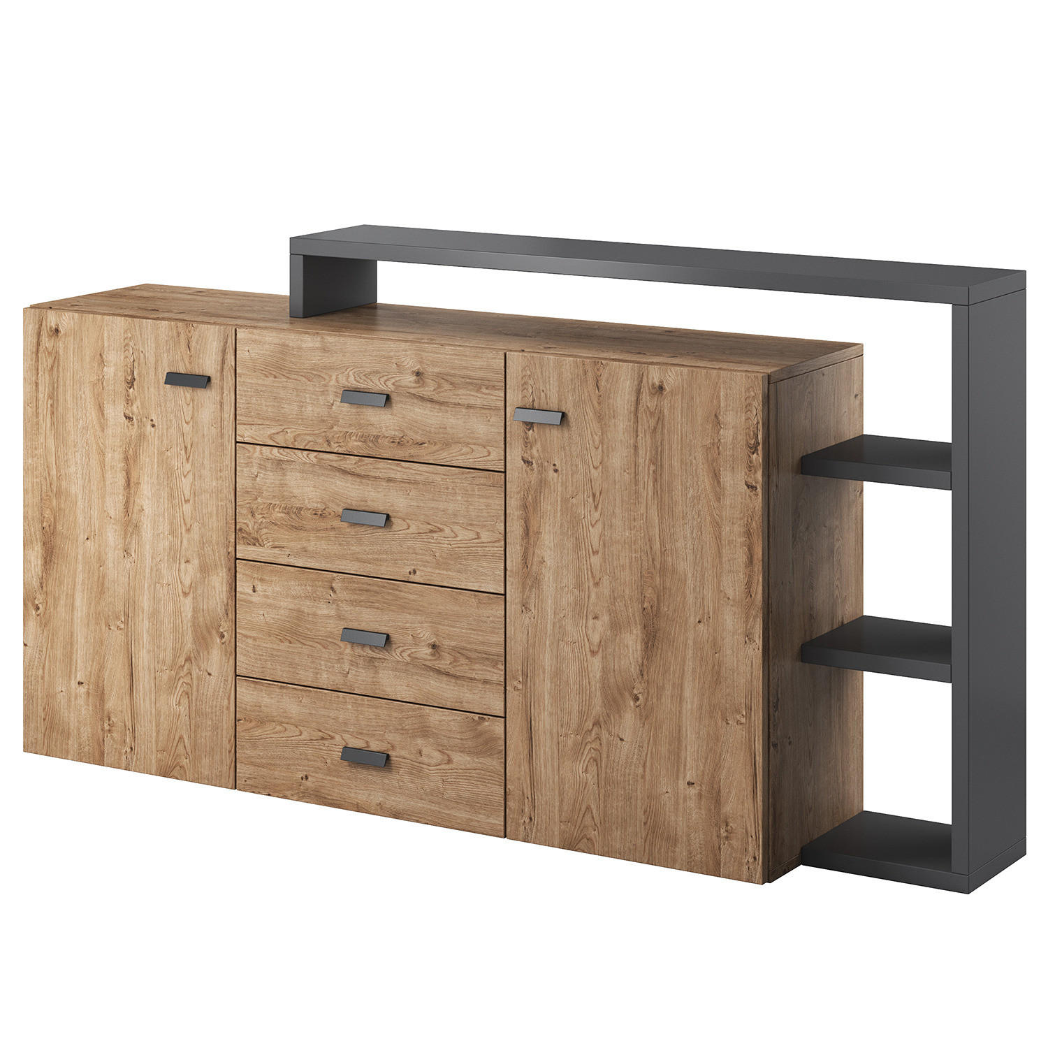 SIDEBOARD - Eichefarben/Anthrazit, Holzwerkstoff/Metall (180/98/37cm) - home24