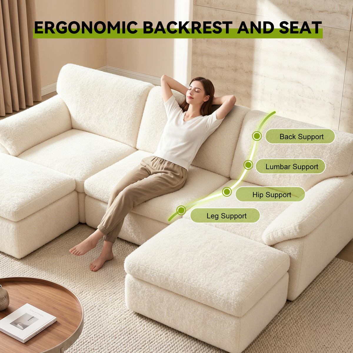 SOFA modular U Form L Form 5 Sitzer Beige - Beige, Metall (142/63/239cm) - Rattantree