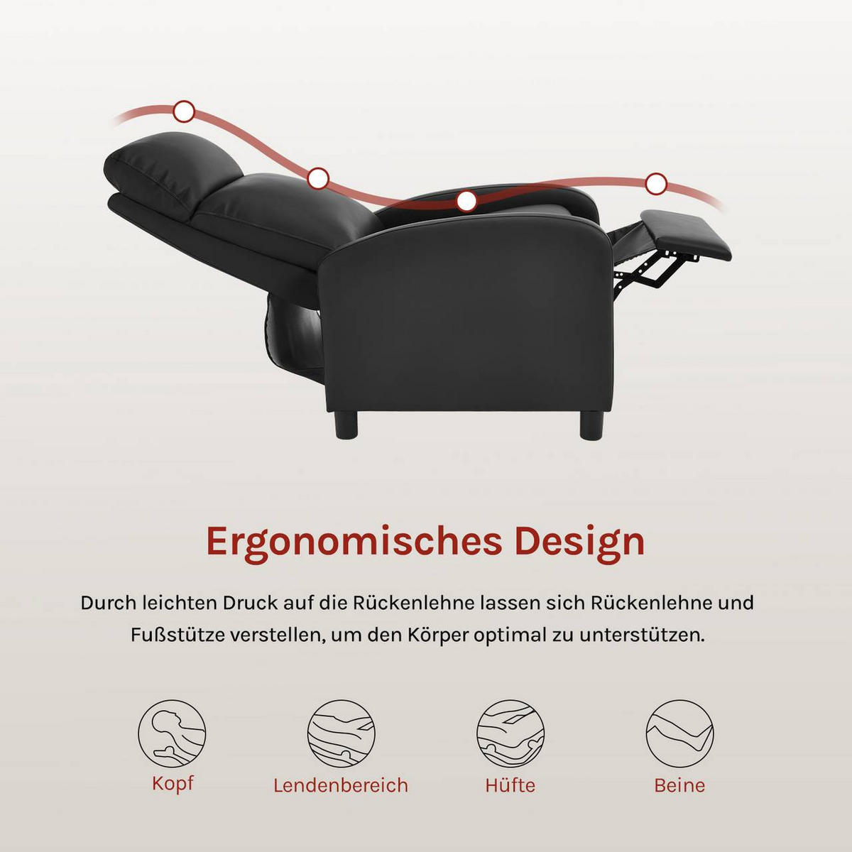 RELAXSESSEL mit Liegefunktion, Kunstleder, Schwarz - Schwarz, Kunststoff/Textil (65.5/102/89cm) - Woltu