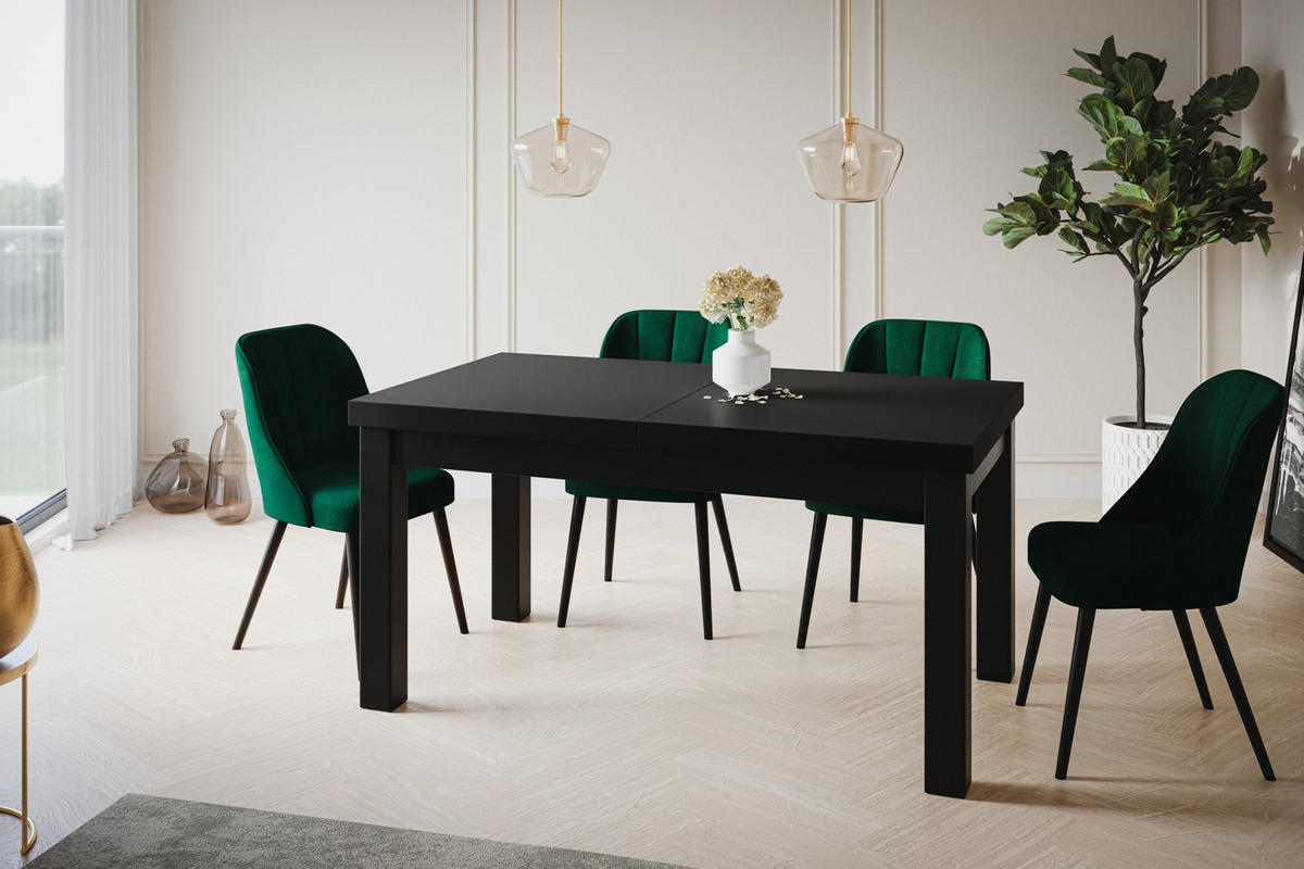 ESSZIMMERTISCH CLASSIC, ausziehbarer Tisch 170-250X90X78 cm, Farbe: Schwarz, mit Holzbeinen in Farbe Schwarz - Schwarz, Holzwerkstoff (170/90/78cm) - Alpi-Möbel