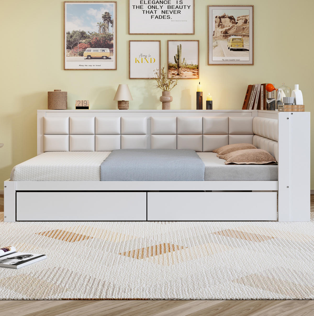 BETT mit Kopfteil 140/200 cm in Weiß – mit 2 Schubladen & inkl. Lattenrost - Weiß, Holz (140/200cm) - BEAOK
