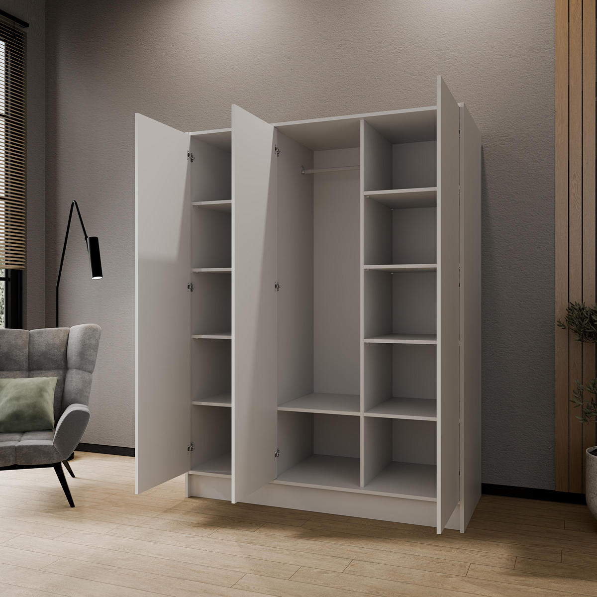 KLEIDERSCHRANK Mono Grifflos im Skandi-Stil, Weiß 150/200/51 cm - Weiß, Holzwerkstoff (150/200/51cm) - WFL GROUP