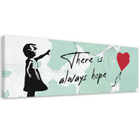 WANDBILD banksy girl mit luftballon - Türkis, Textil (90/30cm) - Feeby