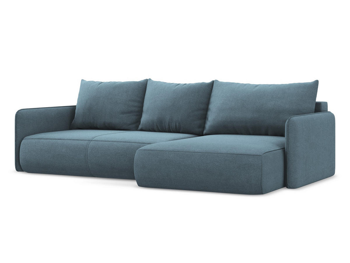 ECKSOFA mit Schlaffunktion Strukturstoff Stoff Blau - Blau/Schwarz, Kunststoff/Textil (240/148cm) - Makamii