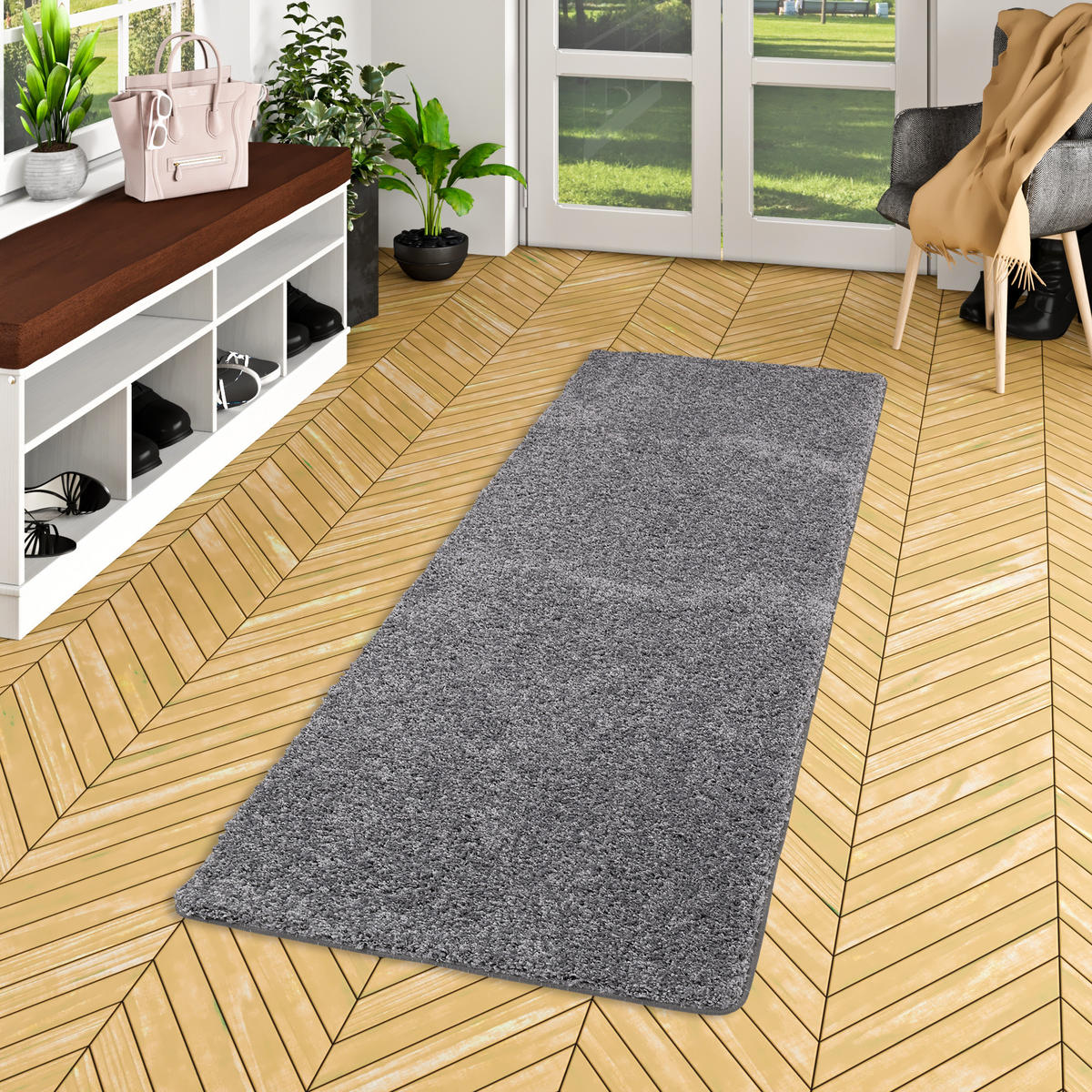 LUXUS HOCHFLOR LANGFLOR LÄUFER TEPPICH MILANO - Grau, Textil (80/400cm) - Snapstyle