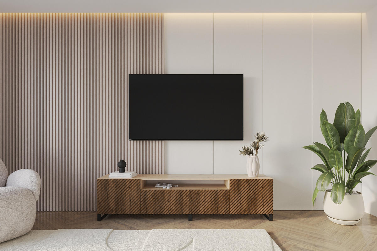 LOWBOARD ZENO-S 200x53x41 cm - Artisan / Katania - Eiche Wotan/Schwarz, Holzwerkstoff (200/53/41cm) - ALTDECOR