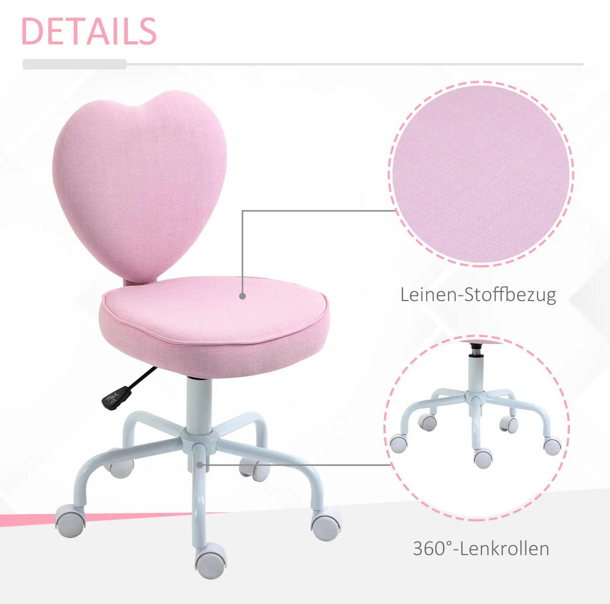 DREHSTUHL höhenverstellbar Herzform 40 x 50 x 89 cm Pink - Pink, Kunststoff (50/89/40cm) - Meubliv
