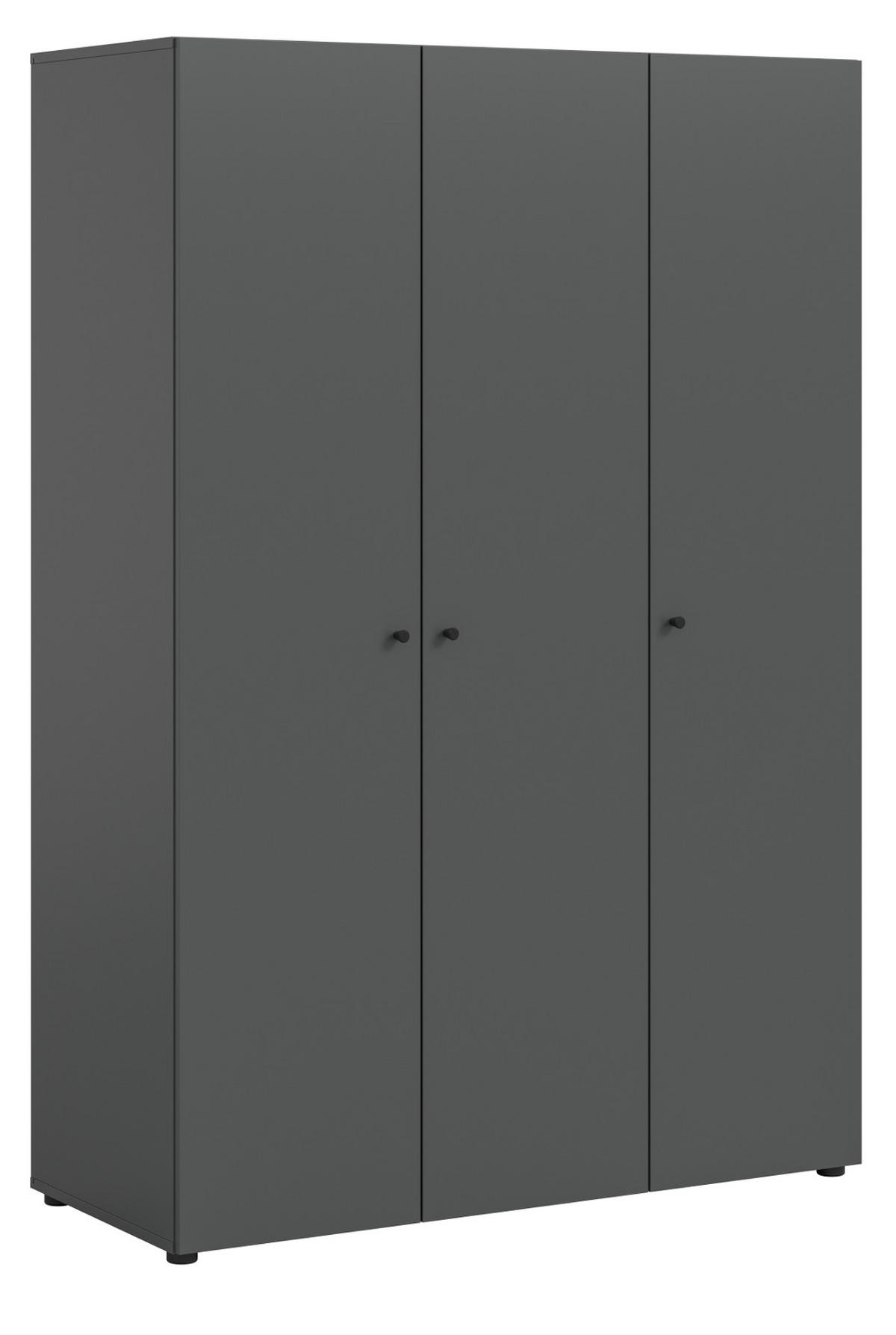 KLEIDERSCHRANK grau 3-türig 120 cm, Drehtürenschrank mit Kleiderstange - Schwarz/Grau, Holzwerkstoff/Kunststoff (120/176/51cm) - Inn.Furn