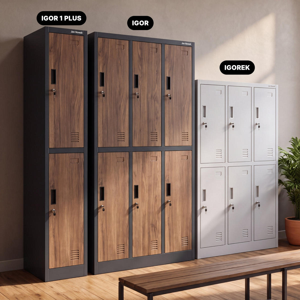 ARBEITSSCHUTZ-KLEIDERSCHRANK IGOR 1 Plus 185 × 32 × 45 cm - Nussbaumfarben, Metall (32/185/45cm) - Jan Nowak