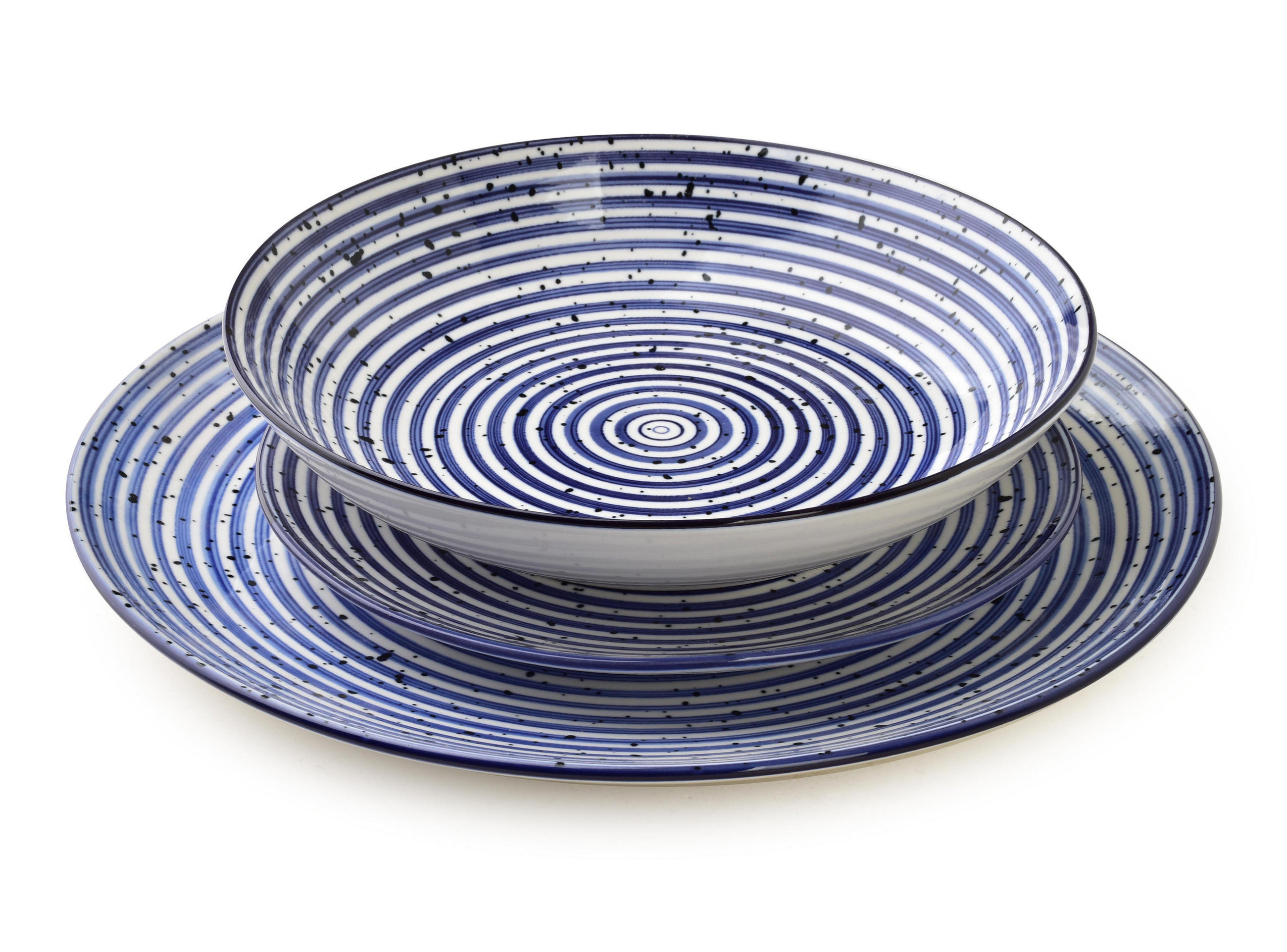 GESCHIRR-SET Stripes blau 18-tlg 27/19/20cm Porzellan - Blau, Keramik (19/20/27cm) - Mondex