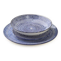 GESCHIRR-SET Stripes blau 18-tlg 27/19/20cm Porzellan - Blau, Keramik (19/20/27cm) - Mondex