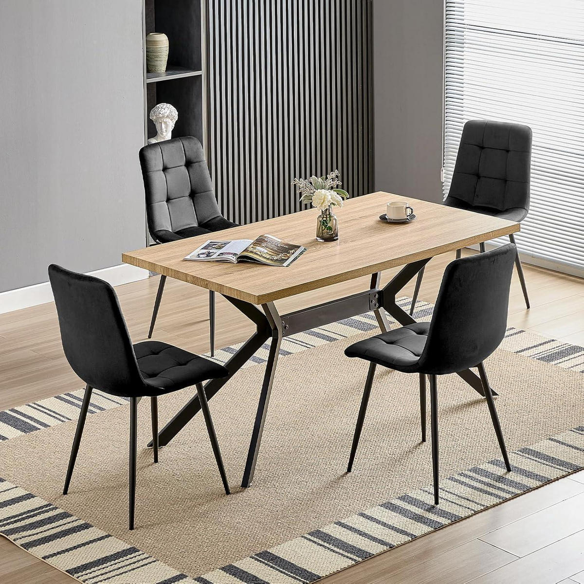 ESSZIMMERSTÜHLE 4er Set Schwarz Samtoptik Metallfuß - Schwarz, Textil (44/89/42cm)