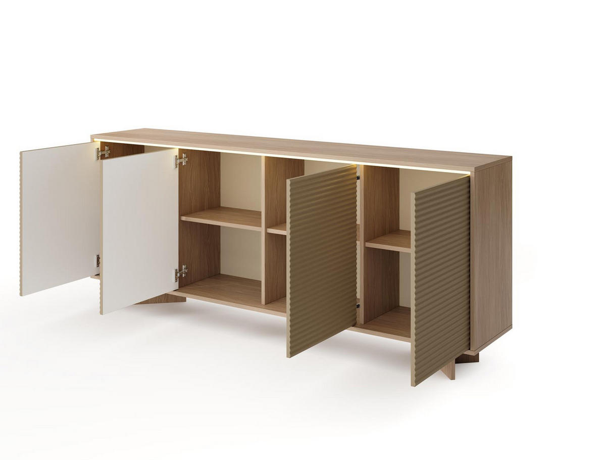 SIDEBOARD DEMI Cappuccino, Viertürig Breite Kommode mit LED-Beleuchtung - Cappuccino, Holzwerkstoff (204/84/40cm) - Bettso
