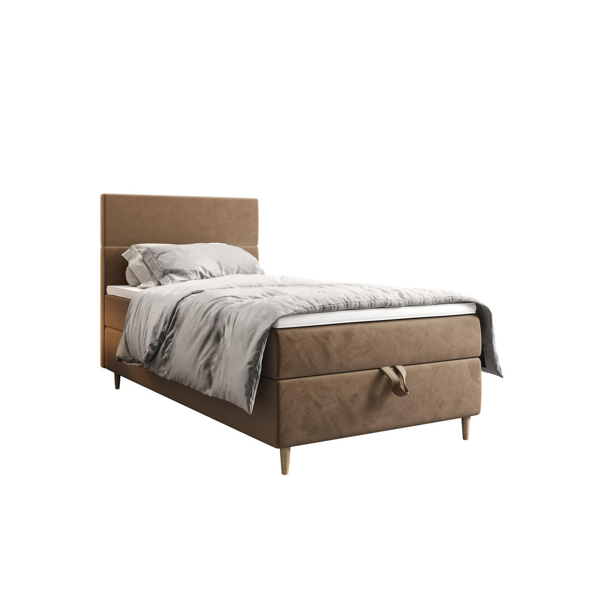 BOXBETT FLO 120x200 Itaka 48, mit Matratze H3, Bonell und Topper, Camel - Cappuccino, Holz/Textil (120/200cm) - Bedante