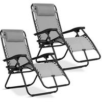 GARTEN-RELAXSESSEL Klappbarer mit Kissen, 2er Set, Grau - Grau, Metall (60/102/110cm)