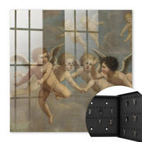 SCHLÜSSELBOX Schwarz 30x30 cm- Türöffnung nach rechts - Fliegende Engel Putten Barockgemälde - Beige, Metall (30/30/5cm) - TULUP