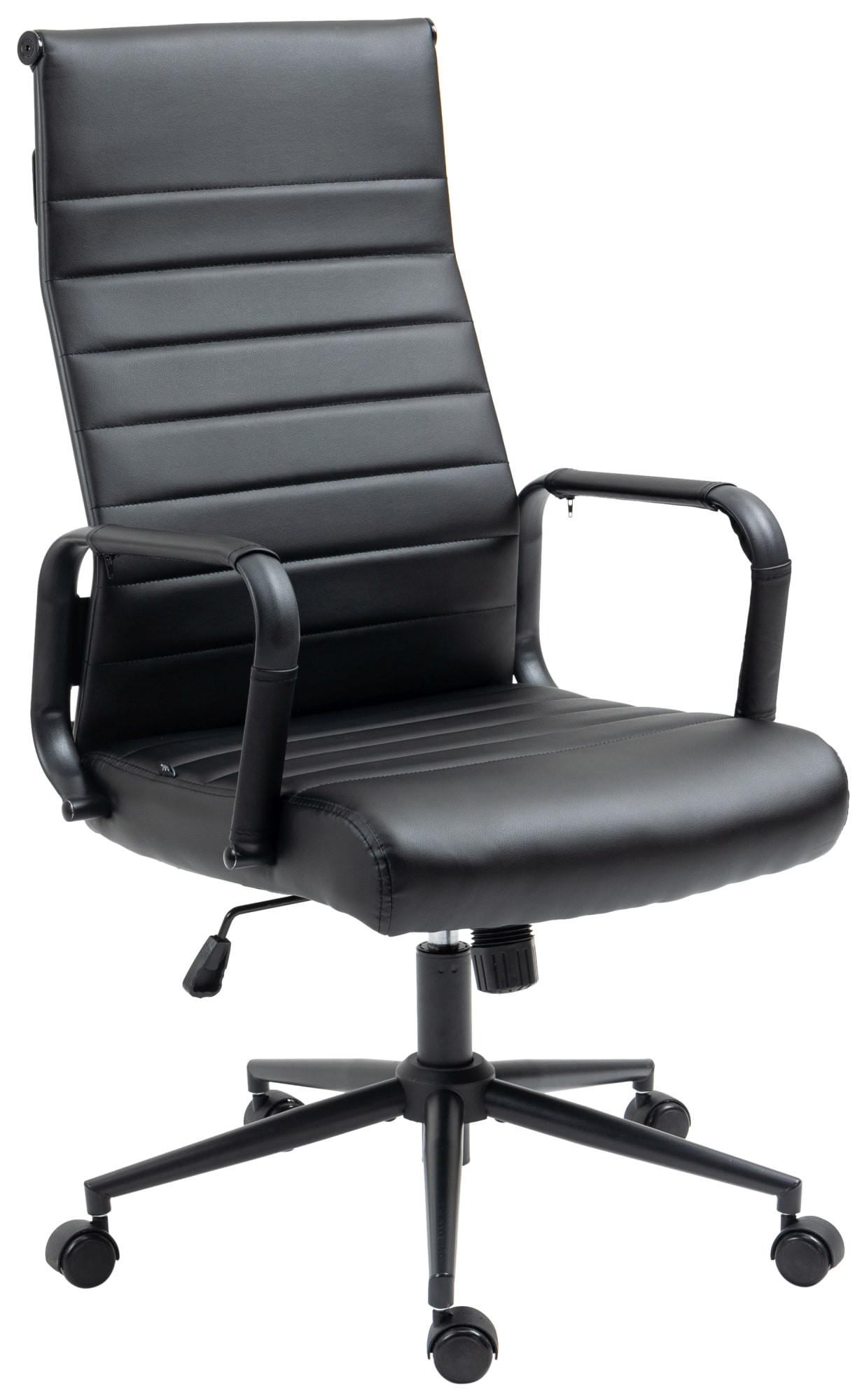 DREHSTUHL Lederlook schwarz/schwarz - Schwarz, Textil/Metall (58/105/66cm) - CLP