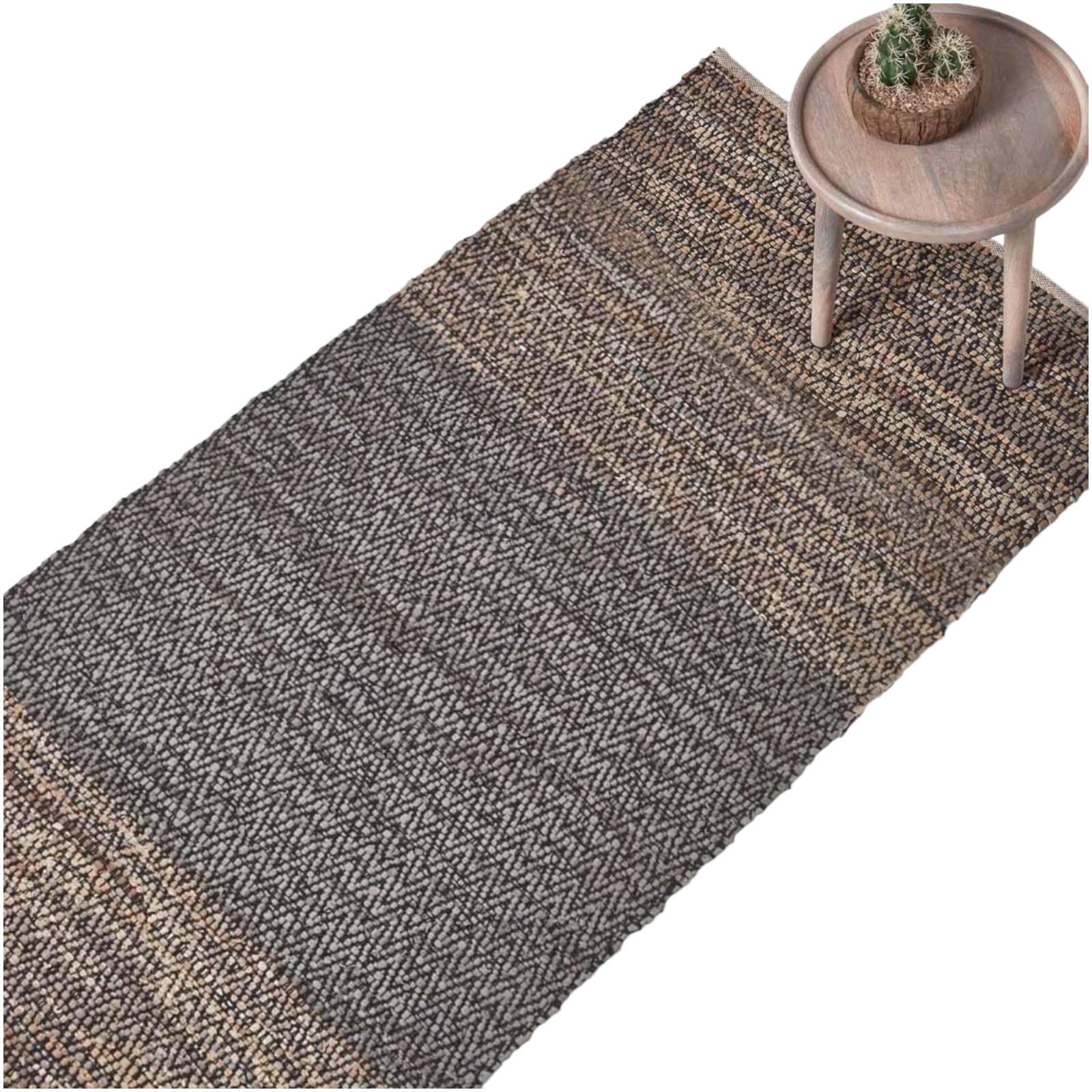 LEDERTEPPICH-LÄUFER mit Webmuster 66/200 cm - Grau, Leder (66/200cm) - Homescapes