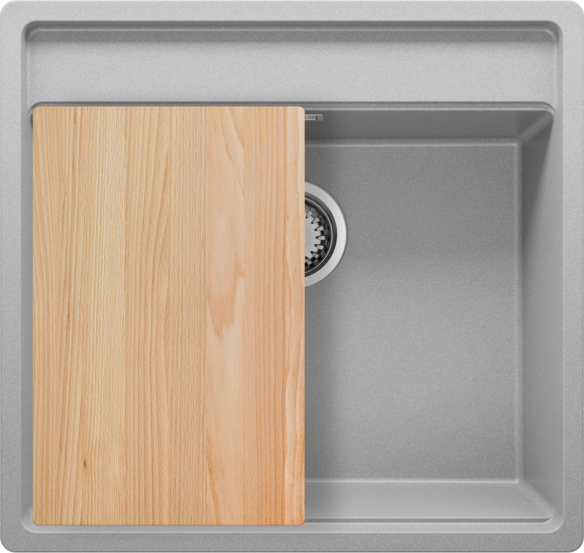 SPÜLBECKEN Bergen, 2-er set Grau 56/53 cm 1 Becken + Ablauf-Set + Schneidebrett ab 60er Unterschrank - Chromfarben/Beige, Kunststoff (56/20/53cm) - Primagran