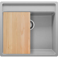 SPÜLBECKEN Bergen, 2-er set Grau 56/53 cm 1 Becken + Ablauf-Set + Schneidebrett ab 60er Unterschrank - Chromfarben/Beige, Kunststoff (56/20/53cm) - Primagran