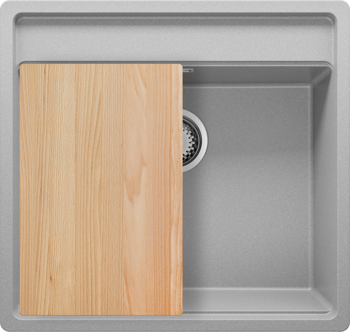 SPÜLBECKEN Bergen, 2-er set Grau 56/53 cm 1 Becken + Ablauf-Set + Schneidebrett ab 60er Unterschrank - Chromfarben/Beige, Kunststoff (56/20/53cm) - Primagran