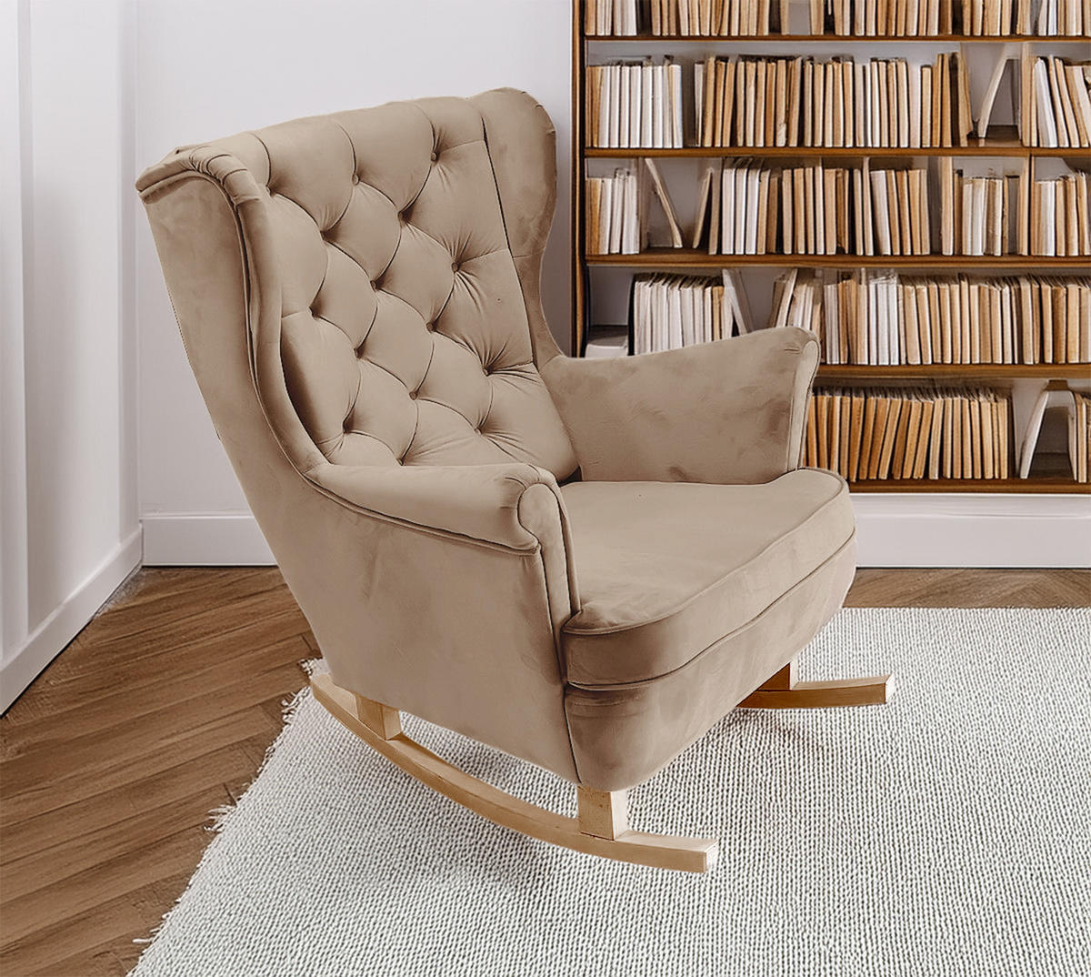 SCHAUKELSESSEL mit gepolstertem Sitz und Armlehnen, 102x81x95 cm, Cappuccino_29809 - Hellbraun/Buchefarben, Holz/Textil (81/102/95cm) - DomoHome
