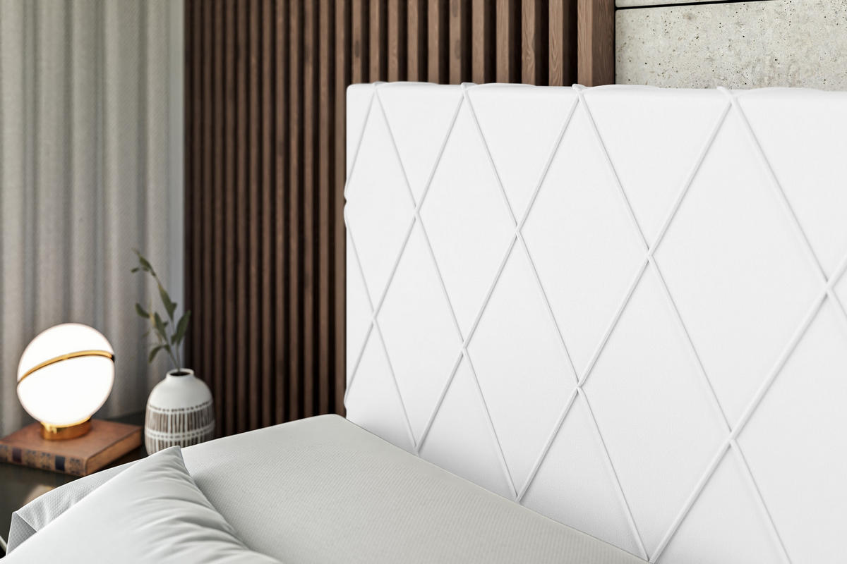 BOXBETT mit H3-Matratze und Lattenrost - LEPARO - 180x200 Weiß Hochglanz - Weiß Hochglanz, Holzwerkstoff (180/200cm) - ALTDECOR