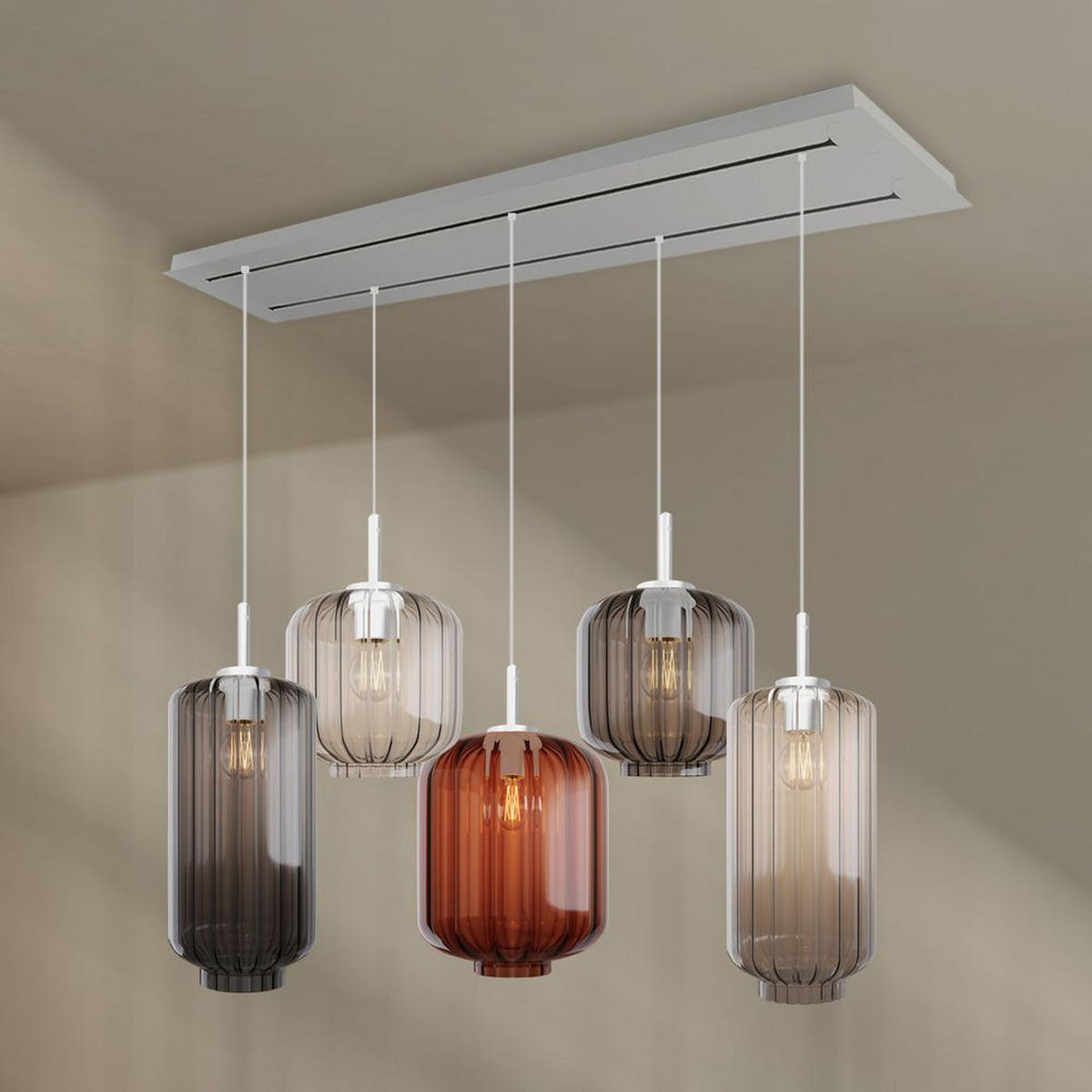 HÄNGELEUCHTE Velo 5-flammig Mehrfarbig Ø 18/20/25cm - Multicolor/Weiß, Glas (25/25/27cm) - s.luce