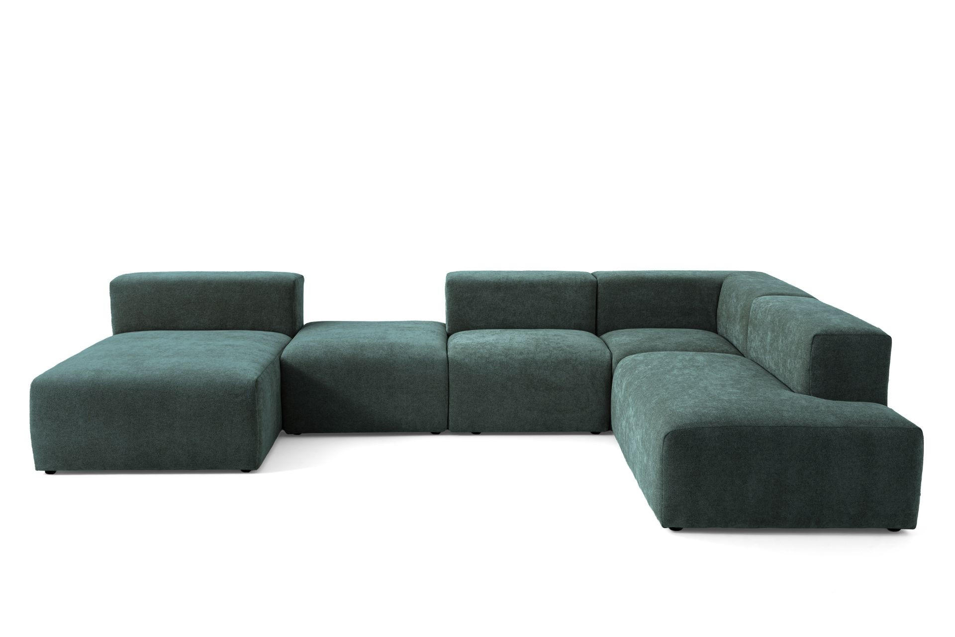 5-SITZER modulares Wohnlandschaft U XXL HEAVEN SET 6 Rechts, Breite 375 cm Webstoff Dunkelgrün - Dunkelgrün/Schwarz, Holz/Kunststoff (245/73/375cm) - Muffo