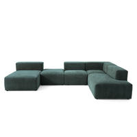 5-SITZER modulares Wohnlandschaft U XXL HEAVEN SET 6 Rechts, Breite 375 cm Webstoff Dunkelgrün - Dunkelgrün/Schwarz, Holz/Kunststoff (245/73/375cm) - Muffo