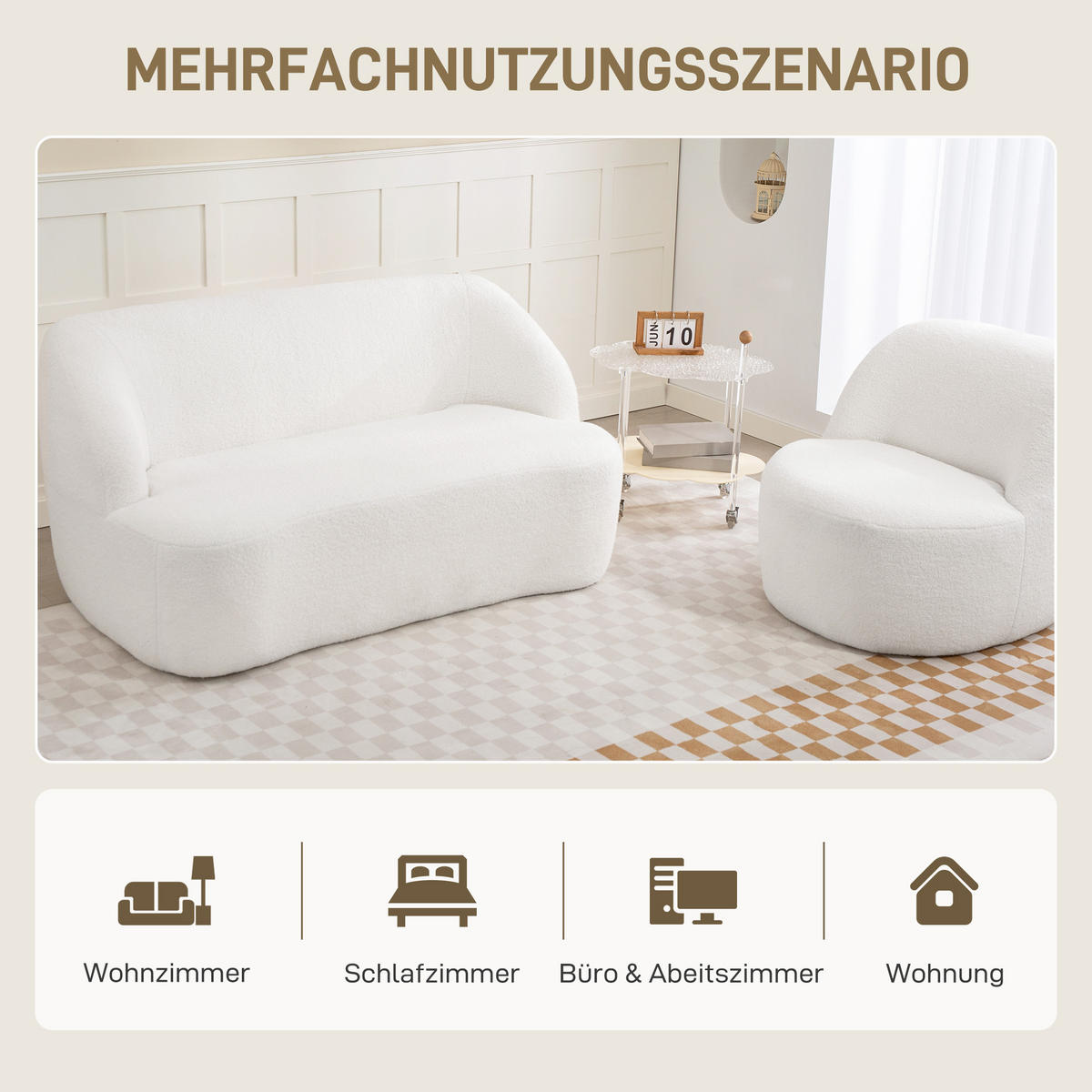 SOFA 2-Sitze 142L x 85B x 73,5H cm Cremeweiß - Weiß, Kunststoff (85/73.5/142cm) - HOMCOM