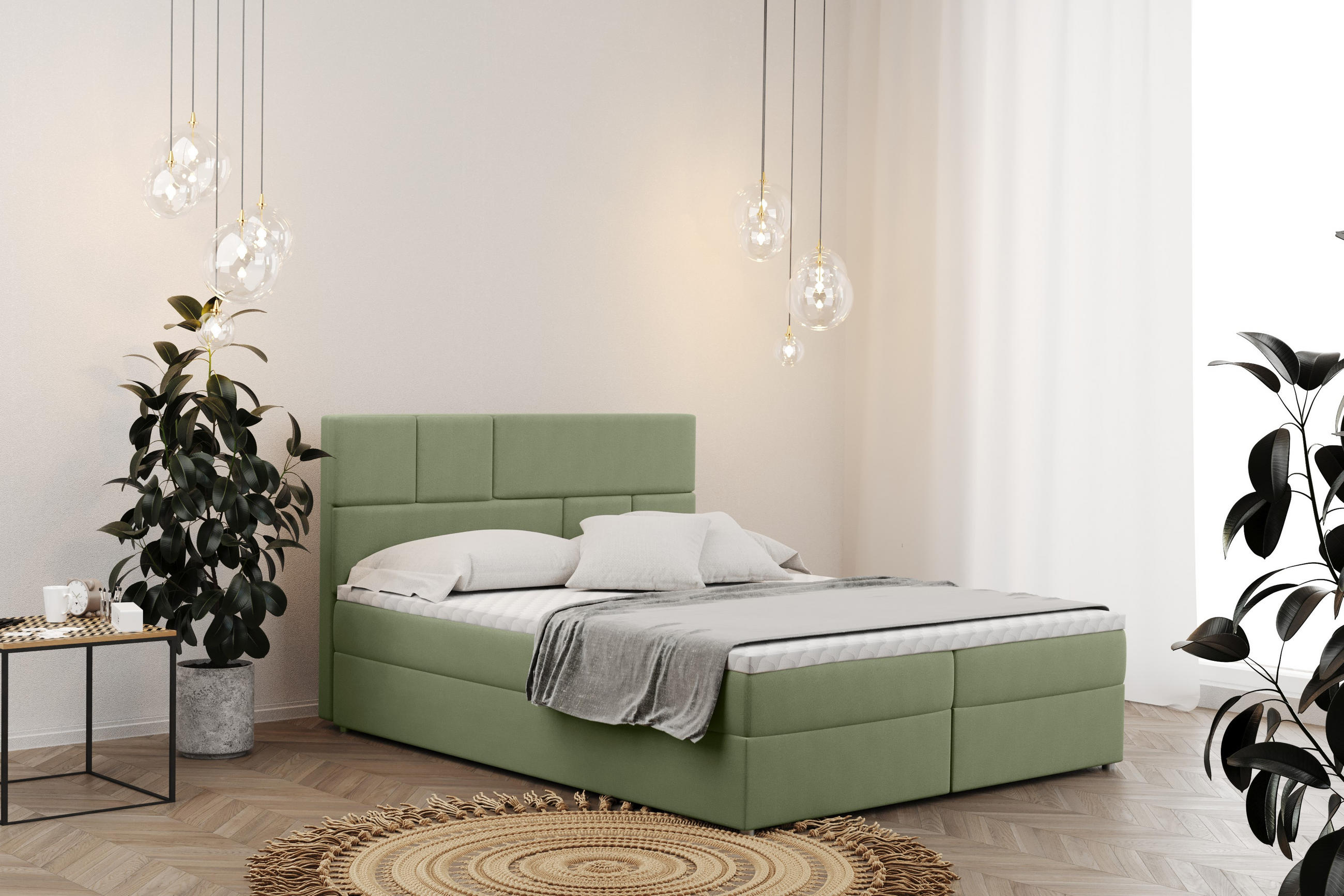 BOXBETT Mit Bettkasten Und Matratze BALI Stoff Mat Velvet Hellgrün 120x200 cm H2-Pocket - Hellgrün, Holz/Holzwerkstoff (120/200cm) - Kaiser Möbel