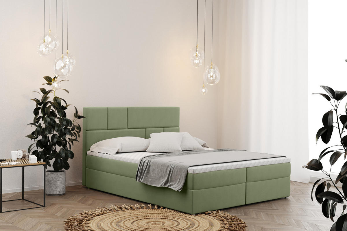 BOXBETT Mit Bettkasten Und Matratze BALI Stoff Mat Velvet Hellgrün 120x200 cm H2-Pocket - Hellgrün, Holz/Holzwerkstoff (120/200cm) - Kaiser Möbel