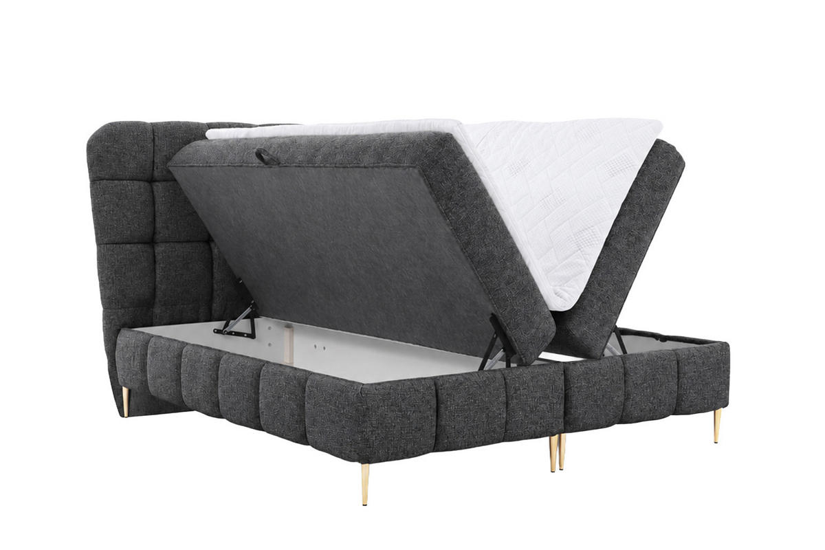 BOXBETT Mit Zwei Bettkasten, Stoff Corbett, Graphit, 160x200 cm, LOLLY - Graphitfarben, Holz (160/200cm) - Kaiser Möbel