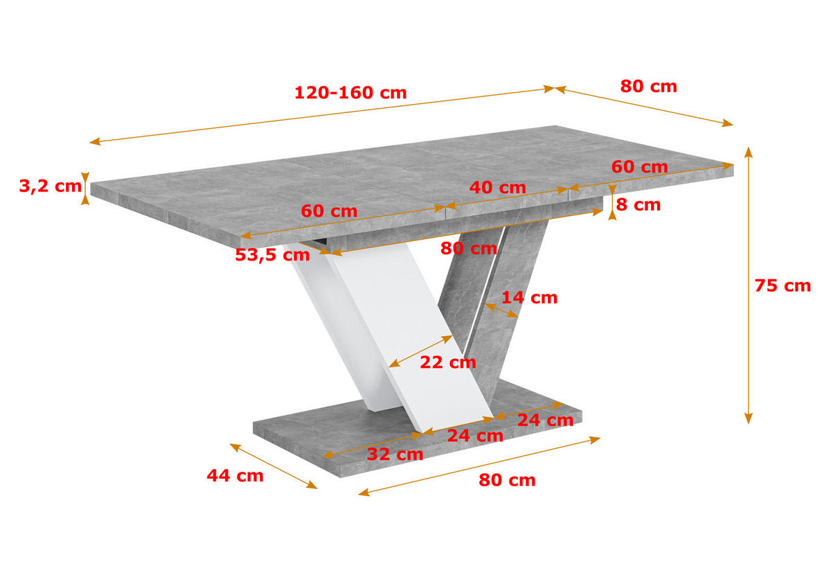 ESSTISCH ausziehbar 120 -160x80x75 cm - Stone / White - CLASI - Weiß/Grau, Holzwerkstoff (120/80/75cm) - ALTDECOR