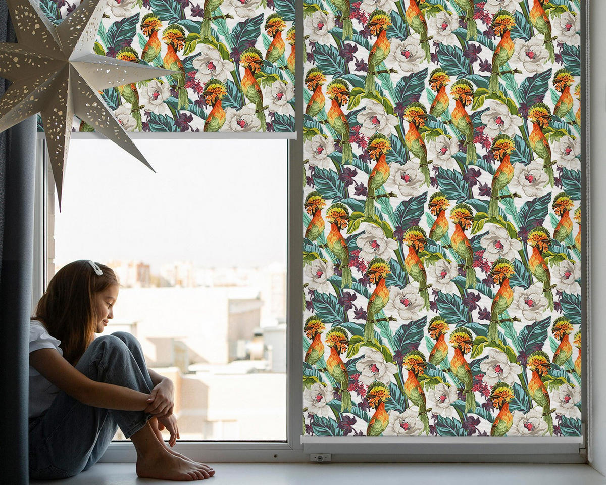 VNÚTORNÁ roleta - okenná roleta - roleta - 100x100 cm - Vtáky a kvety - zelená, plast (100/100/0.5cm) - TULUP