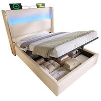 POLSTERBETT 90/200 cm in Beige mit Stauraum, LED-Beleuchtung und Matratze - Beige, Textil (90/200cm) - Flora Grace