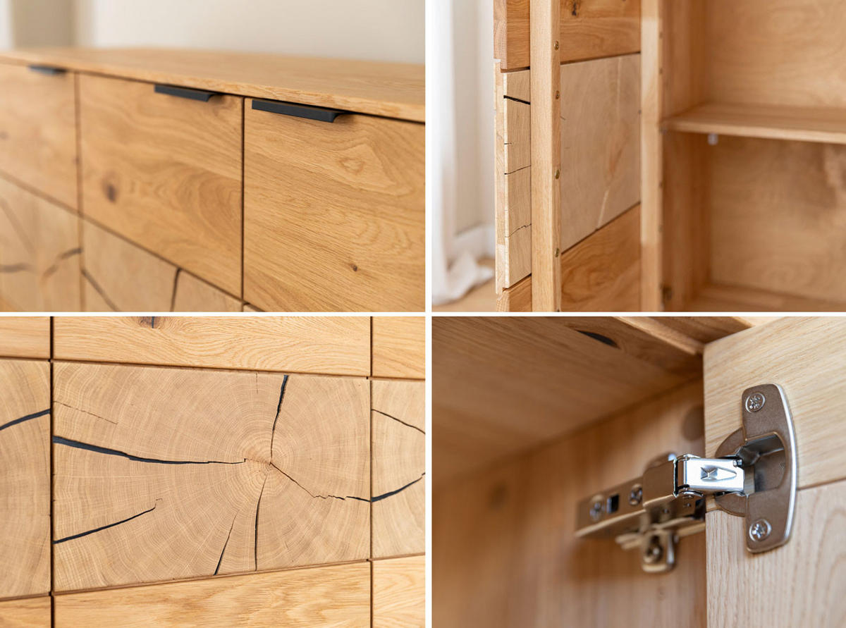 WOHNWAND Tirano 3er-Set Eiche Natur / Hirnholz - Eichefarben/Schwarz, Holz/Metall (437/147/39cm) - Feldmann-Wohnen